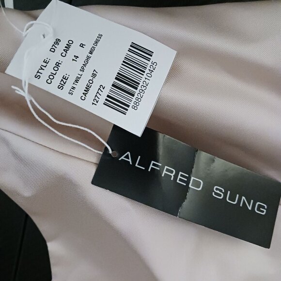 NEW Alfred Sung Spaghetti-Strap Satin Midi Dress Cameo/Blush‎ Pink Size 14 D799 - Picture 9 of 15